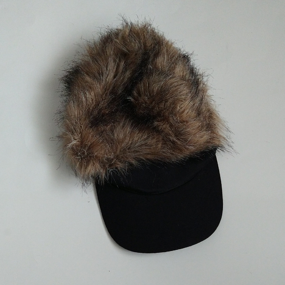 Black and Brown Fur-Trimmed Cap